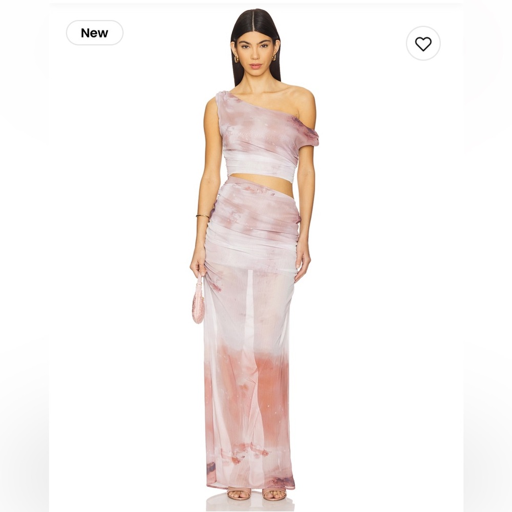 Sheer Tie-Dye One-Shoulder Maxi Dress - Pink